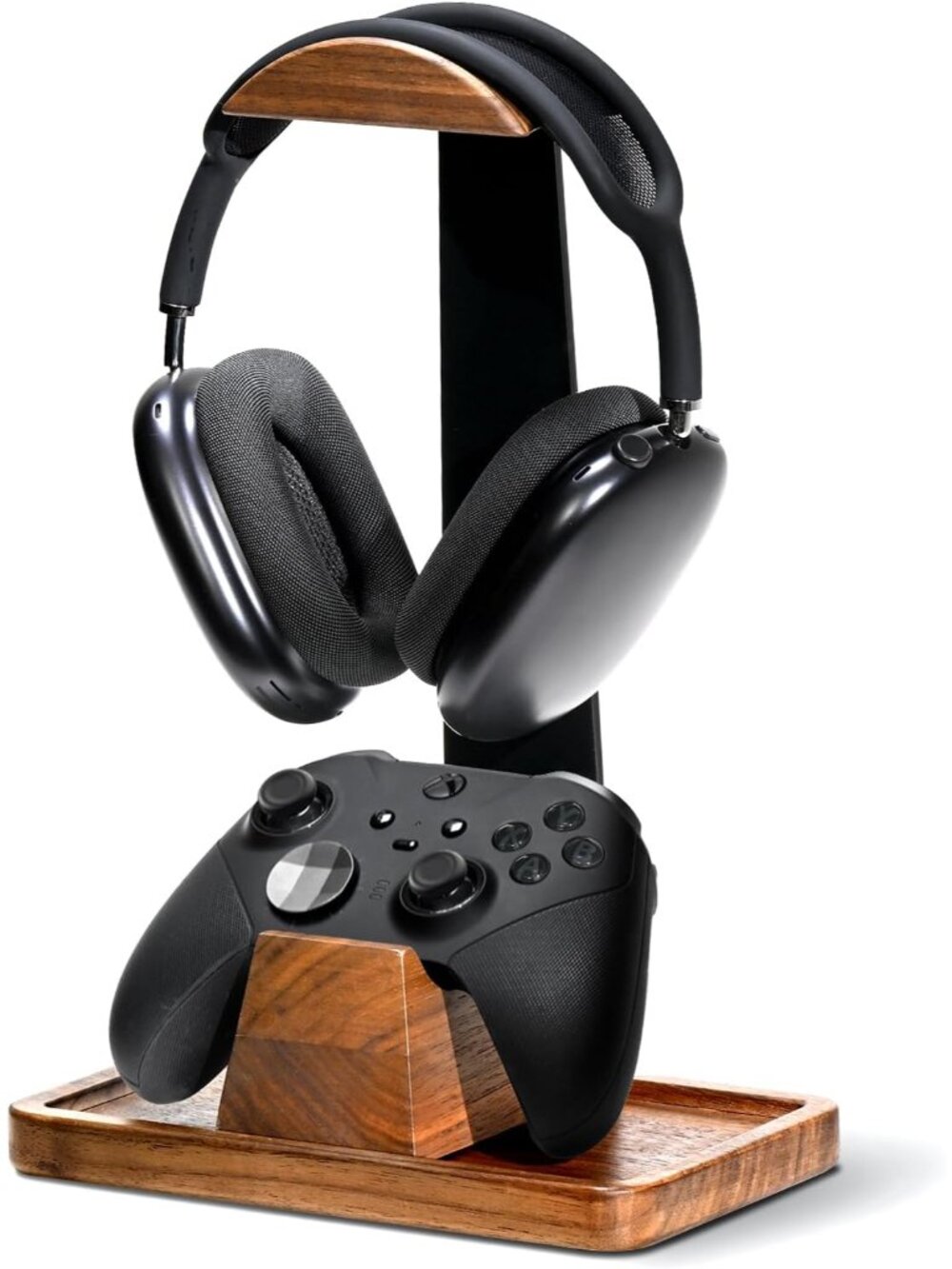 Walnut Headphone Stand with Controller Holder & Storage Base